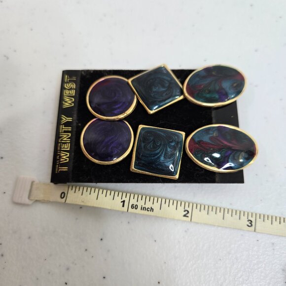 Vintage Earrings New Swirl Purple Blue Gold Tone Pierced Lot of 3 Twenty West 80 - Picture 6 of 6